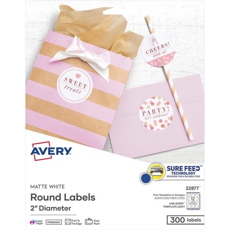 AVERY Labels, 2""Rd, Perm, Wt, 300Pk AVE22877